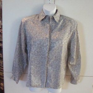 Whitney Lang Petites Women's Button Down Long Sleeve Leopard Print Shirt Size 14